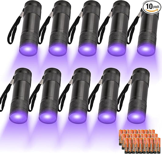 10 Pcs UV Black Light Flashlights Bulk, 9 Led 395-400nm Mini Blacklight by yikosam