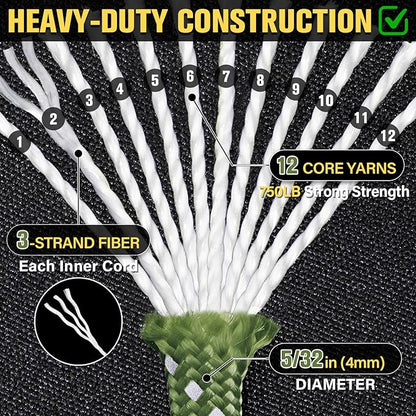 Reflective Paracord Rope 750 lb - 500ft 5/32" Parachute Cord 4MM 12-Strand para - Image 3