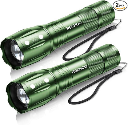 RECHOO LED Flashlight 2 Pack Green, Tactical Flashlights High Lumens by RECHOO