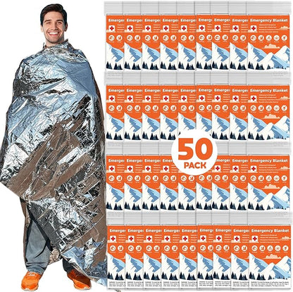 50 Pack Emergency Thermal Blanket Survival, Mylar Blankets by Unknown