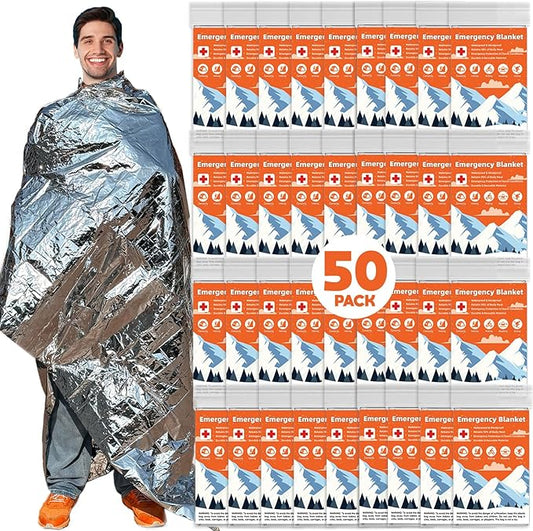 50 Pack Emergency Thermal Blanket Survival, Mylar Blankets by Unknown