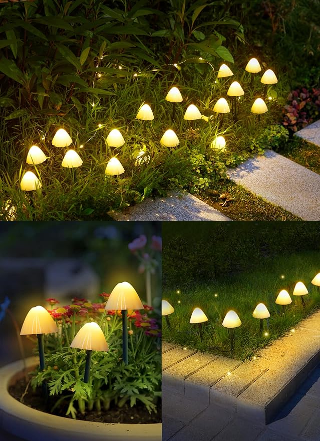 Solar Mushroom Garden Lights for Outside, 20 LED 32.8FT Solar Pathway Lights - Image 2