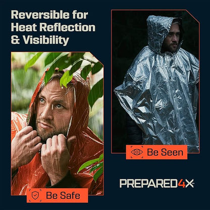 PREPARED4X Emergency Mylar Poncho – Survival Rain Poncho - Image 4
