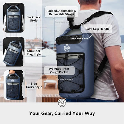 STOVER 5/10/25/30/40/55L Waterproof Dry Bag- Roll-Top Backpack w/Phone Case- - Image 3