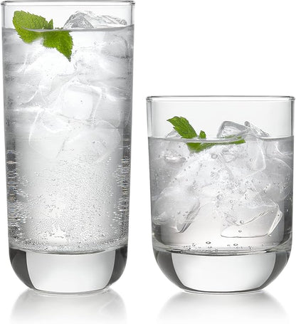 Libbey Drinking Glasses Polaris Tumbler and Rocks Set of 16, Sturdy Drinkware by Libbey