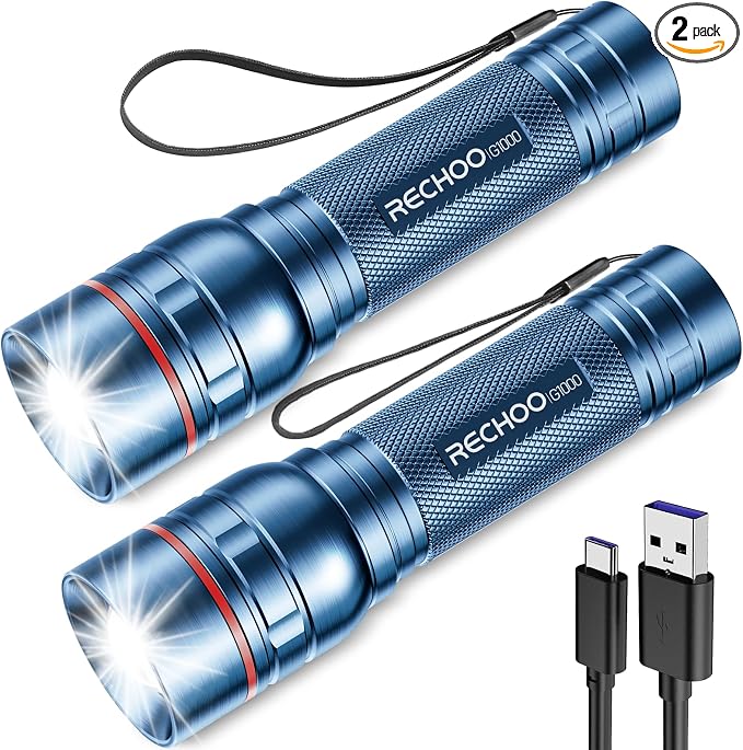RECHOO Rechargeable Flashlights High Lumens, Super Bright Flash Light 2 Pack by RECHOO