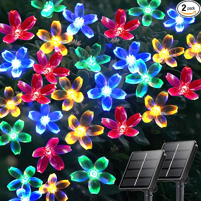 OZS 2PK 80LED 50FT Flower Solar String Lights Outdoor Waterproof, Cherry by OZS