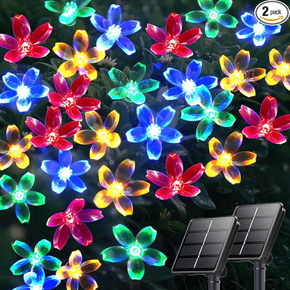 OZS 2PK 80LED 50FT Flower Solar String Lights Outdoor Waterproof, Cherry by OZS