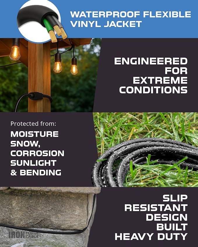 Iron Forge Cable 2 Pack 10 Ft Black Extension Cord, 10 Foot Extension Cord - Image 4