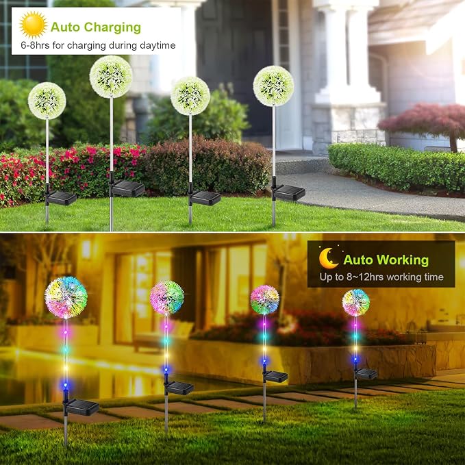 WdtPro Solar Lights Outdoor Garden Decor, 6 Pack Solar Flower Lights, 2 Modes - Image 4