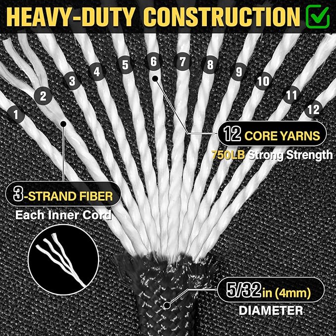 Paracord Rope 750 lb - 50ft 5/32" Parachute Cord 4MM 12-Strand para Cord - - Image 3