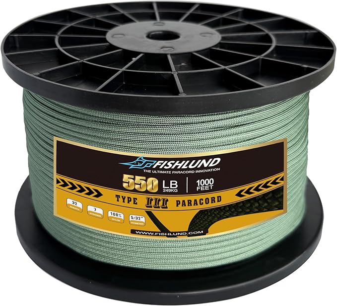 Paracord 550 lb, 7 Strand Paracord Rope 1000ft 4mm, Nylon Parachute Cord by FISHLUND
