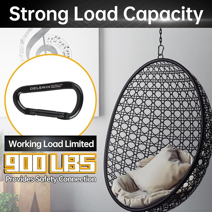 DELSWIN Heavy Duty Carabiner Clip 900lbs, 3 Inch Steel Carabiners - Image 2