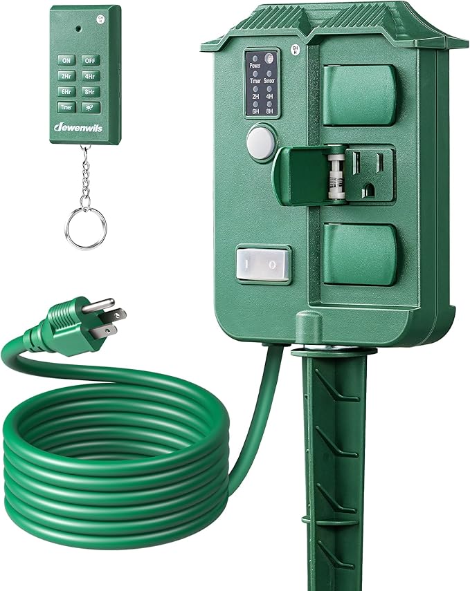 DEWENWILS Outdoor Power Stake Timer Waterproof, 6 Grounded Outlets, 6FT by DEWENWILS