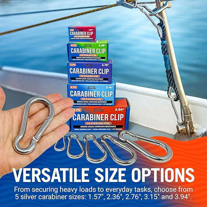 Stainless Steel Carabiner Clip, 4 Pack, 316 Marine Grade, Heavy Duty Spring - Image 5