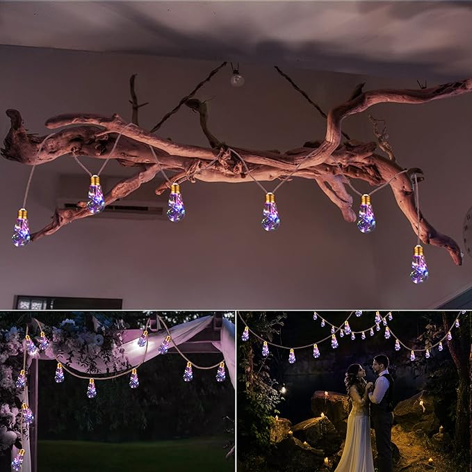 Solar Outdoor String Lights, 2 Pack 20Ft Vintage Rope Hemp Solar Patio Lights - Image 6