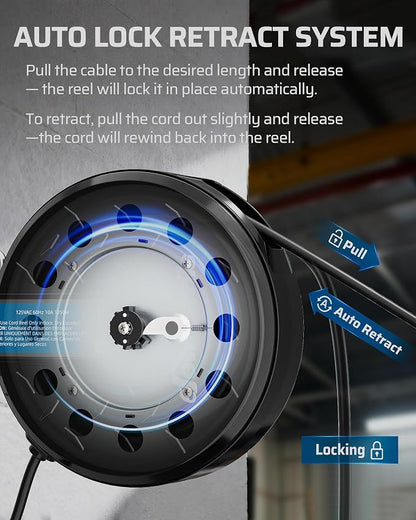 DEWENWILS 30FT Retractable Extension Cord Reel, Ceiling/Wall Mount 16/3 SJTW - Image 5