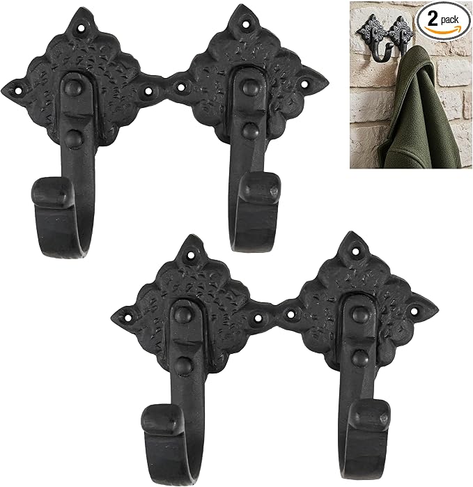 Mystic Colonial Rustic Cast Iron Wall Hooks, Heavy Duty Retro Utility Hooks by SaKeGa