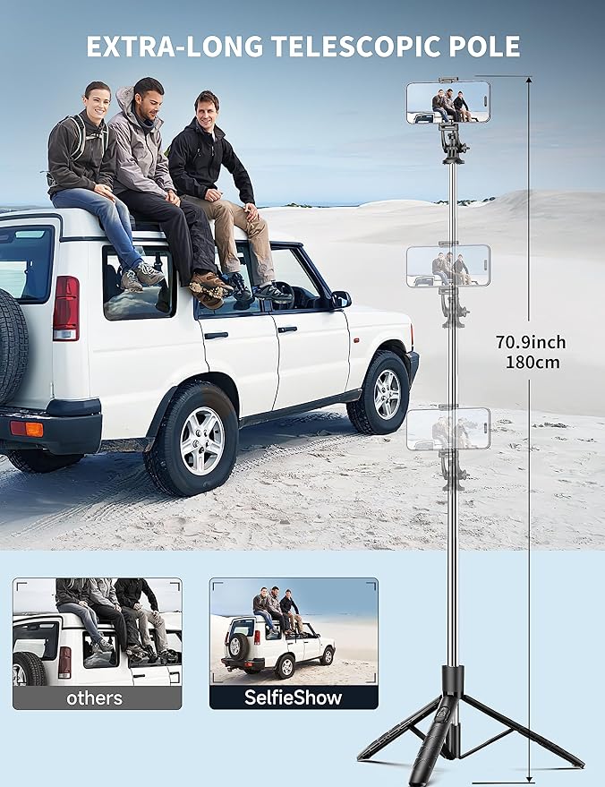 71" Phone Tripod & Selfie Stick, All in One Extendable Cell Phone Tripod - Image 2