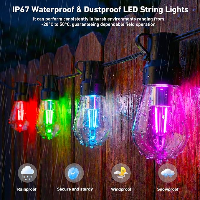 Outdoor String Lights, 200FT Smart RGB+IC Patio Lights - Image 4