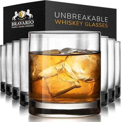 Bravario Unbreakable Whiskey Glasses, Plastic Rocks Glasses — 12.5 oz Clear by Bravario