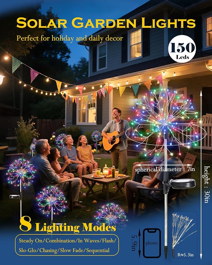 Solar Garden Lights Outdoor Yard Decorations, 4 Pack 150Leds Pathway Light - Image 2