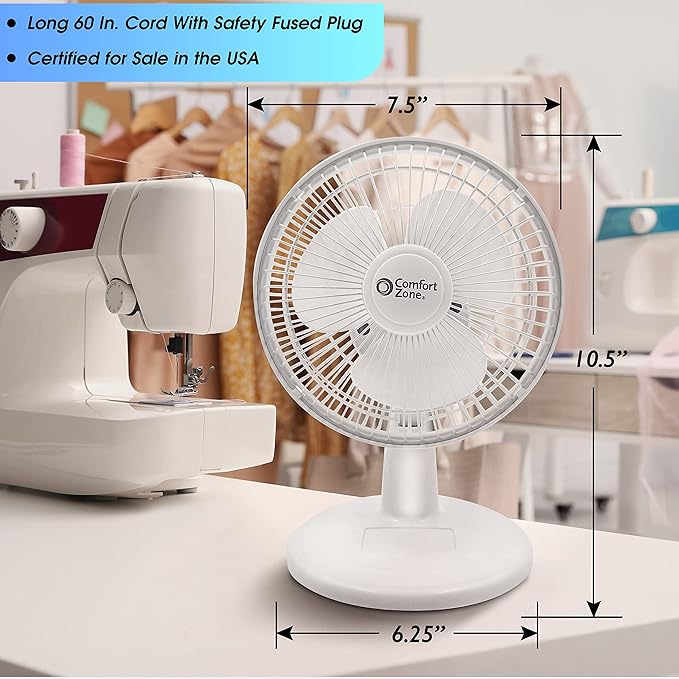 Comfort Zone CZ6D 6" Quiet Portable Indoor 2-Speed Desk Fan - Image 5