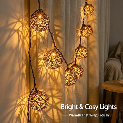 Vigdur Rattan Ball String Lights, Boho Lantern String Lights - Image 2
