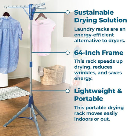 Honey-Can-Do 64-Inch Steel Tripod Clothes Drying Rack, Foldable Collapsible - Image 4