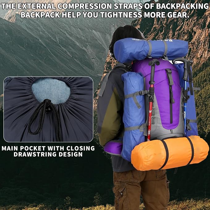 75L Hiking Backpack with Rain Cover Waterproof Camping Backpack Shoes Warehouse - Image 3