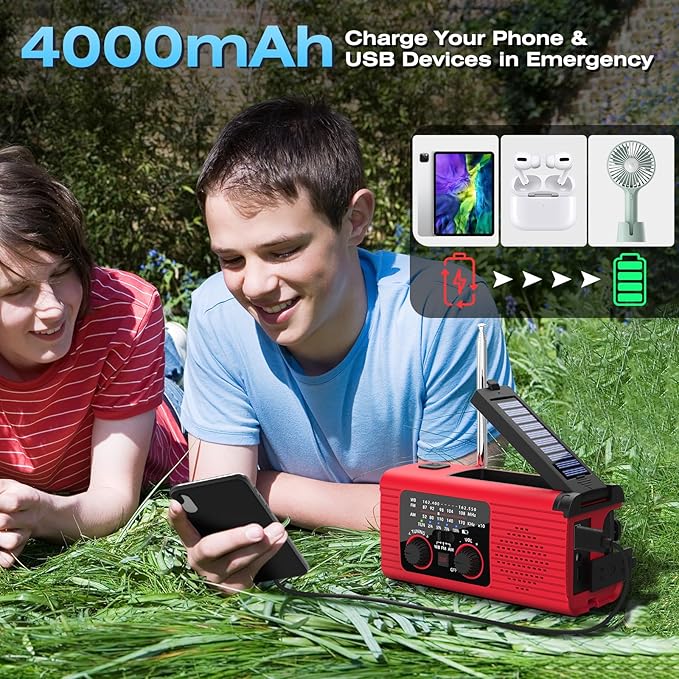 NITIGO Emergency Weather Radio, 4000mAh NOAA Weather Alert Radio Solar Charging - Image 3
