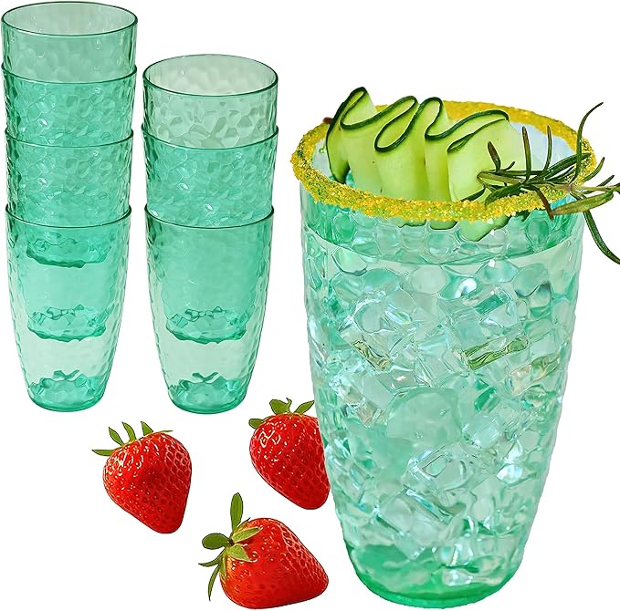 Kate Aspen Hammered Teal Plastic Drinking Glasses Set of 8, 23 oz, Acrylic by KateAspen