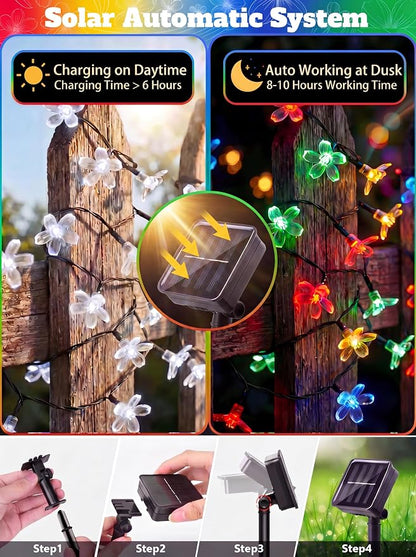 ITICdecor Solar Flower String Lights Outdoor Waterproof 50 LED Solar Powered - Image 3