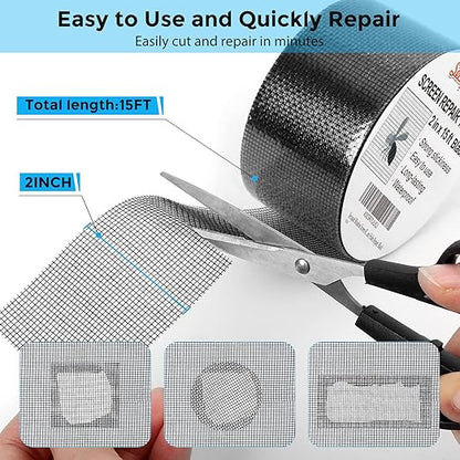 Secopad Black Window Screen Repair Tape, 2 in X 15 FT Screen Repair Kit - Image 2