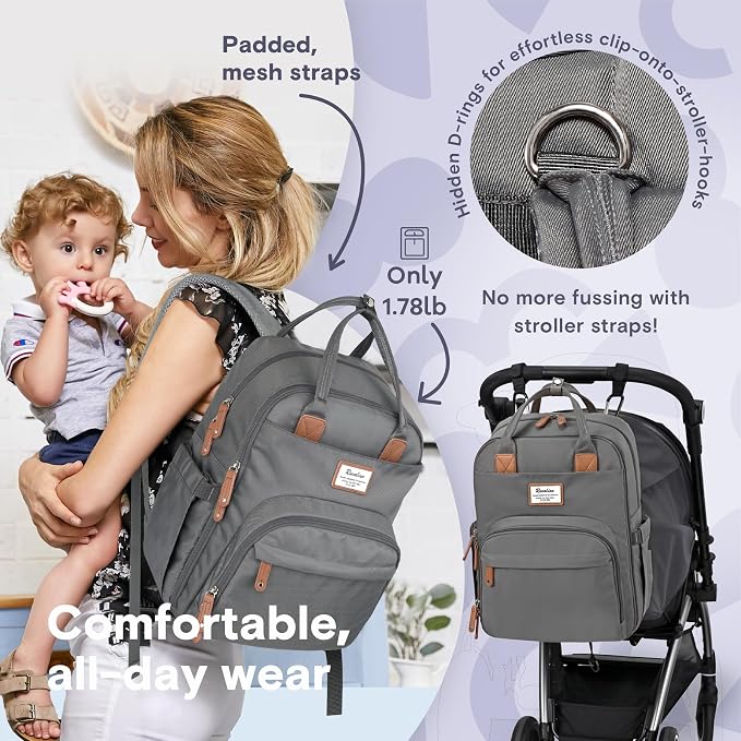 RUVALINO Diaper Bag Backpack, Large Capacity, Waterproof and Stylish, Iron Gray - Image 6