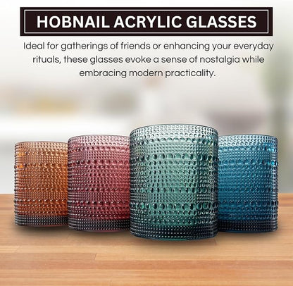 Khen Plastic Hobnail Drinking Glasses Set of 4 Neutral Tones Cups 14oz - Image 3