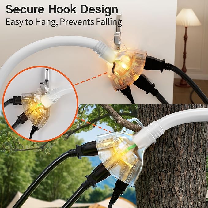 25 ft 12 Gauge Heavy Duty 3 Outlet Extension Cord Splitter - Image 5