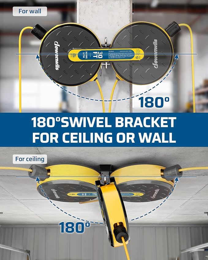 DEWENWILS 30FT Retractable Extension Cord Reel, Ceiling/Wall Mount 14/3 SJTW - Image 4