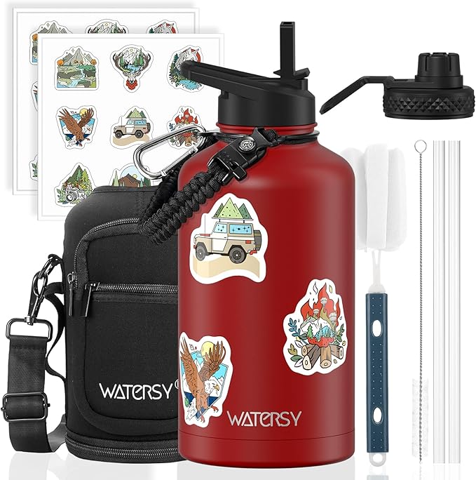 64oz Insulated Water Bottle, BPA Free&Leak Proof, Half Gallon Stainless Steel by Watersy
