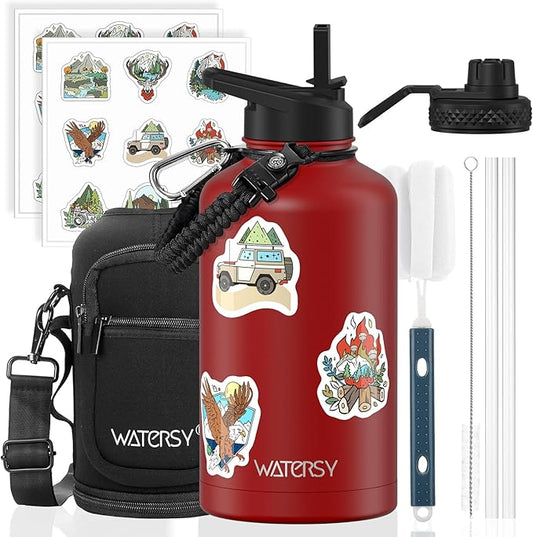 64oz Insulated Water Bottle, BPA Free&Leak Proof, Half Gallon Stainless Steel by Watersy