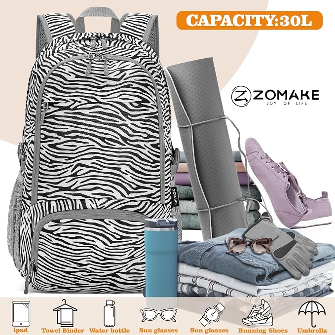 ZOMAKE Lightweight Packable Backpack 30L, Foldable Hiking Backpacks Water - Image 2