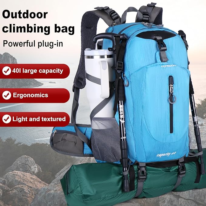 FENGDONG 40L Waterproof Lightweight Hiking, Travel Backpack - Image 2