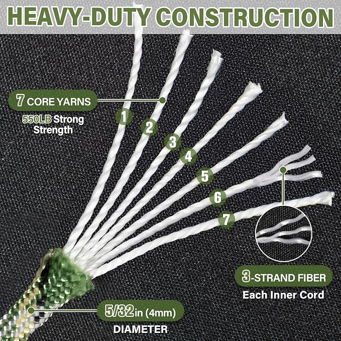 Paracord Rope 550 lb - 100ft 5/32" Parachute Cord 4MM 7-Strand para Cord - - Image 3