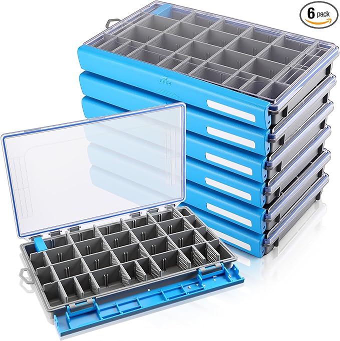 Junkin 6 Pack 3700 Fishing Tackle Boxes Waterproof, Large Blue Lure Organizer by Junkin