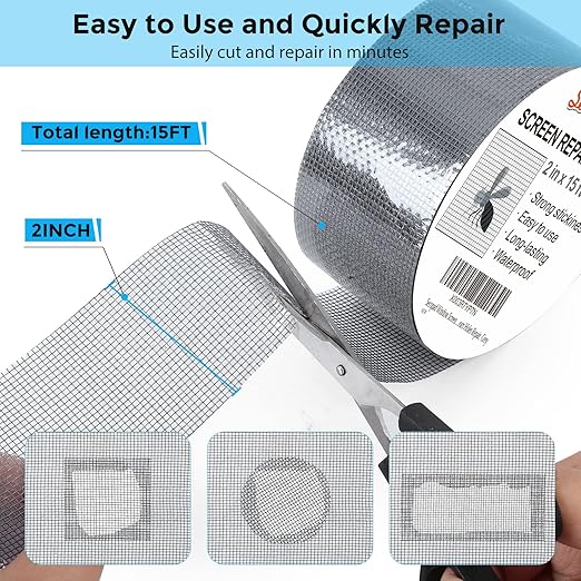 Secopad Grey Window Screen Repair Tape, 2IN X 15FT Screen Repair Kit - Image 2