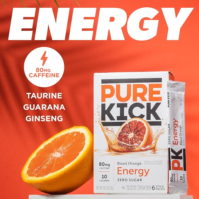 Pure Kick Energy Singles To Go Drink Mix, Blood Orange, Includes 12 Boxes - Image 3