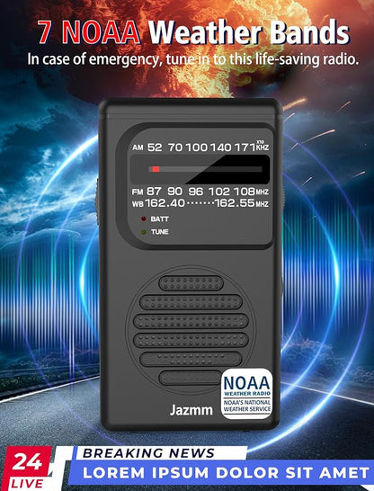 Pocket NOAA Weather Radio, Portable AM FM Battery Operated Radio - Image 3