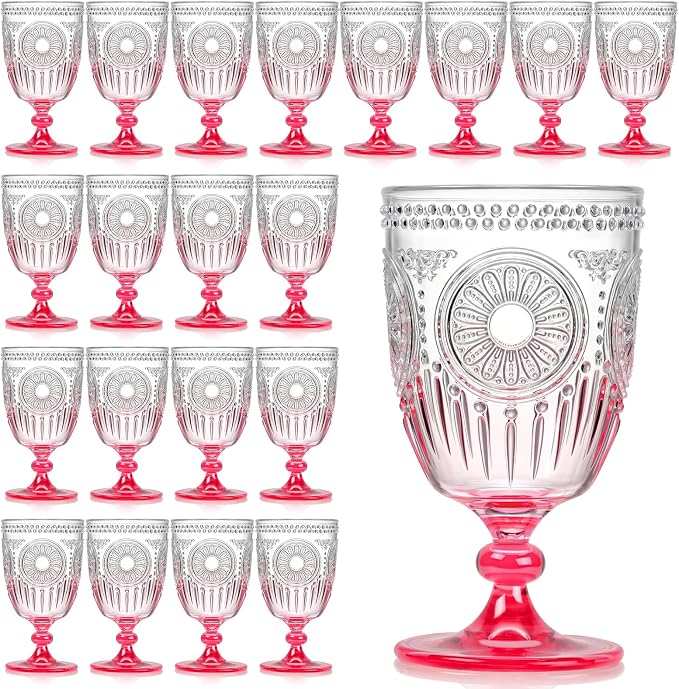 XUWAIDSGN 24Pcs Plastic Vintage Wine Glasses 13.5oz Reusable Embossed Goblet by XUWAIDSGN