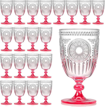 XUWAIDSGN 24Pcs Plastic Vintage Wine Glasses 13.5oz Reusable Embossed Goblet by XUWAIDSGN