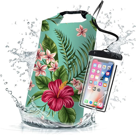 Waterproof Dry Bag, Roll Top Tropical Summer Watercolor Hibiscus Small by Cliduli